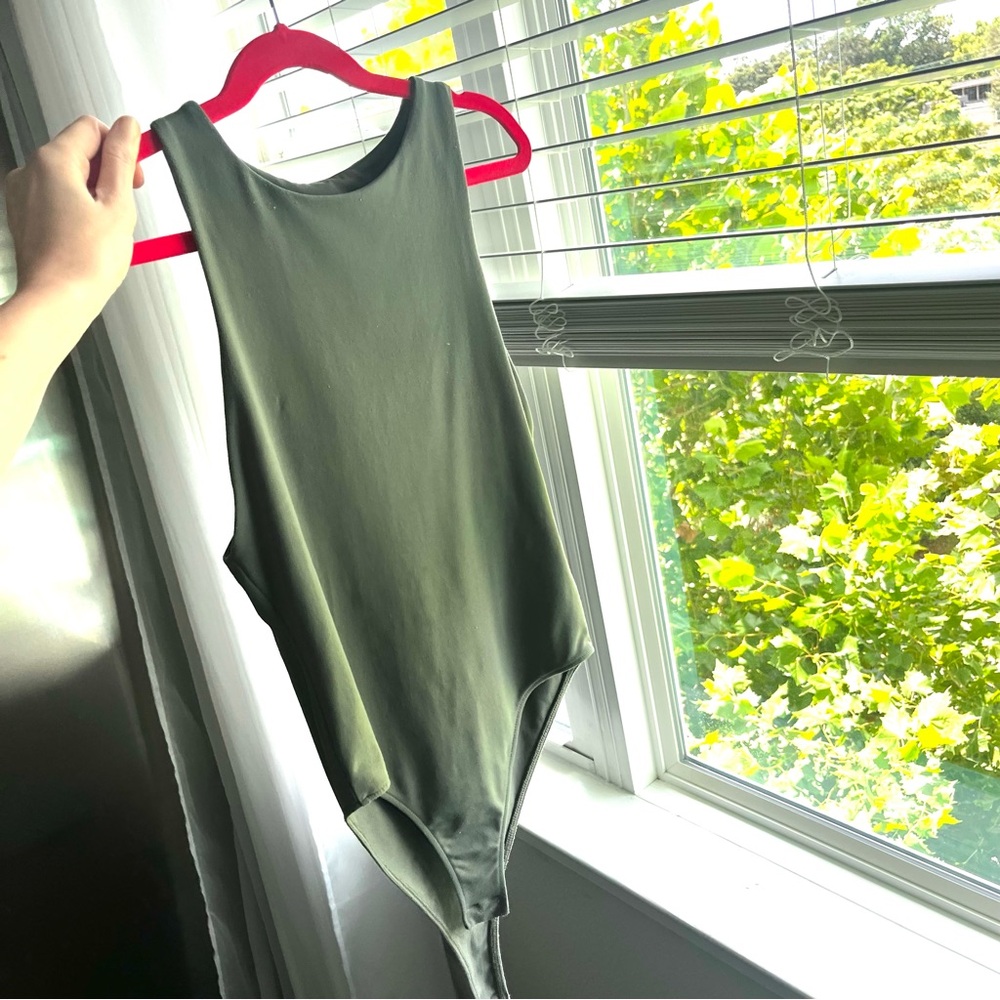 ZARA army green high neck modal bodysuit nwot